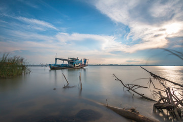 Long exposure, Decayed ship in the sea 