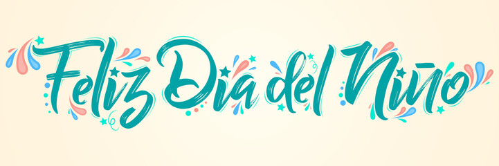 Feliz Dia del Nino, Happy Children Day spanish text, lettering vector illustration
