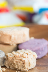 variety flavors of polvoron or milk candies; famous snacks for kids in the Philippines