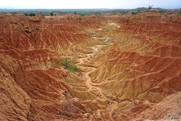 High Angle View of a Burnt Orange Tatacoa Desert Canyonscape, Colombia