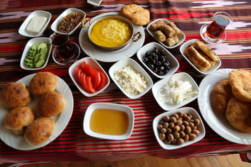 Great variety of breakfast table