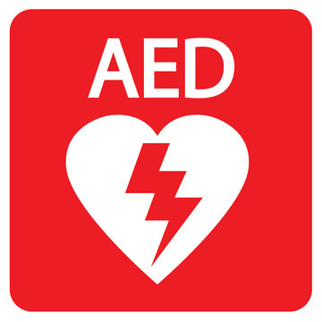 AED,automated external defibrillator / aed sign with heart and electricity symbol flat vector icon