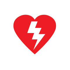 AED,automated external defibrillator / aed sign with heart and electricity symbol flat vector icon