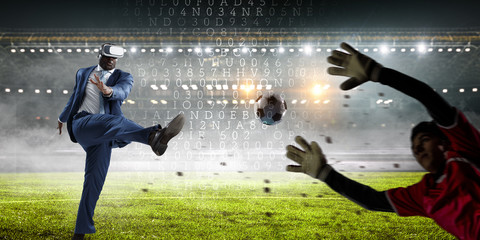 Virtual Reality Soccer Players on stadium