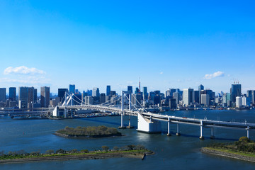 Fototapeta premium (東京都-都市風景)レインボーブリッジと東京湾岸風景２