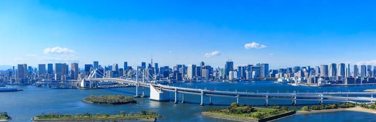 (東京都-風景パノラマ)レインボーブリッジと東京湾岸風景２