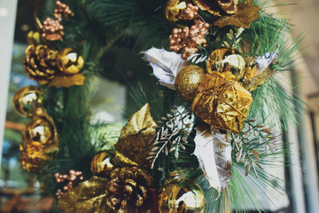 christmas wreath hanging on front door