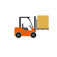Naklejka premium Forklift truck icon. Transportation of cargo and boxes in the warehouse. Vector illustration