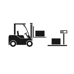 Forklift truck icon. Transportation of cargo and boxes in the warehouse. Vector  illustration