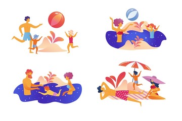 Happy Family Summer Vacation Set Isolated on White