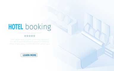Fototapeta premium Isometric Modern Hotel Room Bedroom Interior.