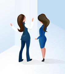 Fototapeta premium Administrator Welcome Female Guest at Hallway