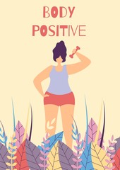 Body Positive Active Fitness Woman Flat Banner
