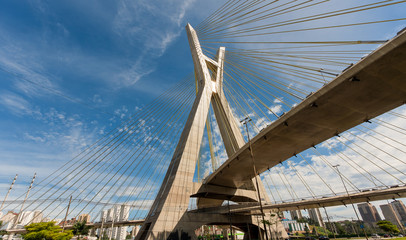The Octavio Frias de Oliveira bridge is a cable-stayed bridge in Sao Paulo, Brazil over the...