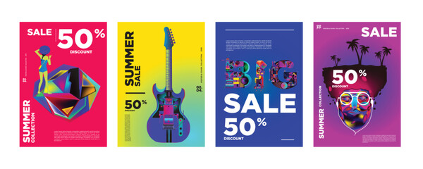 Vector Summer sale 50% discount poster design template for fashion,music,game, and travel