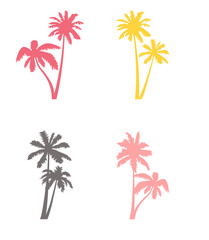 Coconut palm tree silhouette icon set.