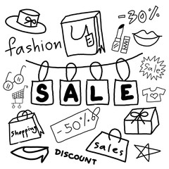 Shopping Sales doodle handdrawn , fashion , discount , handdrawn icon cartoon