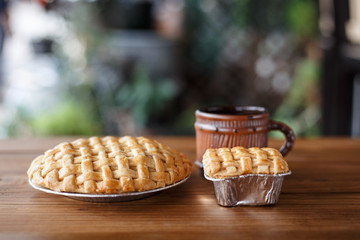 Coffee and Coconut Pie on wooden table