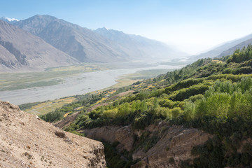 Pamir Mountains, Tajikistan - Aug 22 2018: Panj river at Wakhan Valley in Yamchun,...