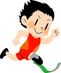 障害者スポーツ　陸上競技をする義足の男性