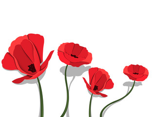Red Paper Flowers on White Background - Happy Spring Illustration for Your Graphic Project, Vector