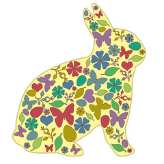 Easter Card with Bunny Design Isolated on White. Colorful Silhouettes for Easter Design.