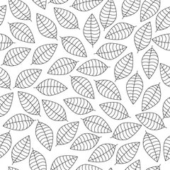Wallpaper murals Geometric leaves Vector seamless pattern with black leaves silhouettes on a white background'