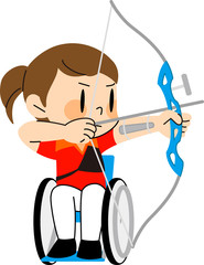 障害者スポーツ　アーチェリーをする車椅子の女性