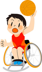障害者スポーツ　車いすバスケットボールをする男性
