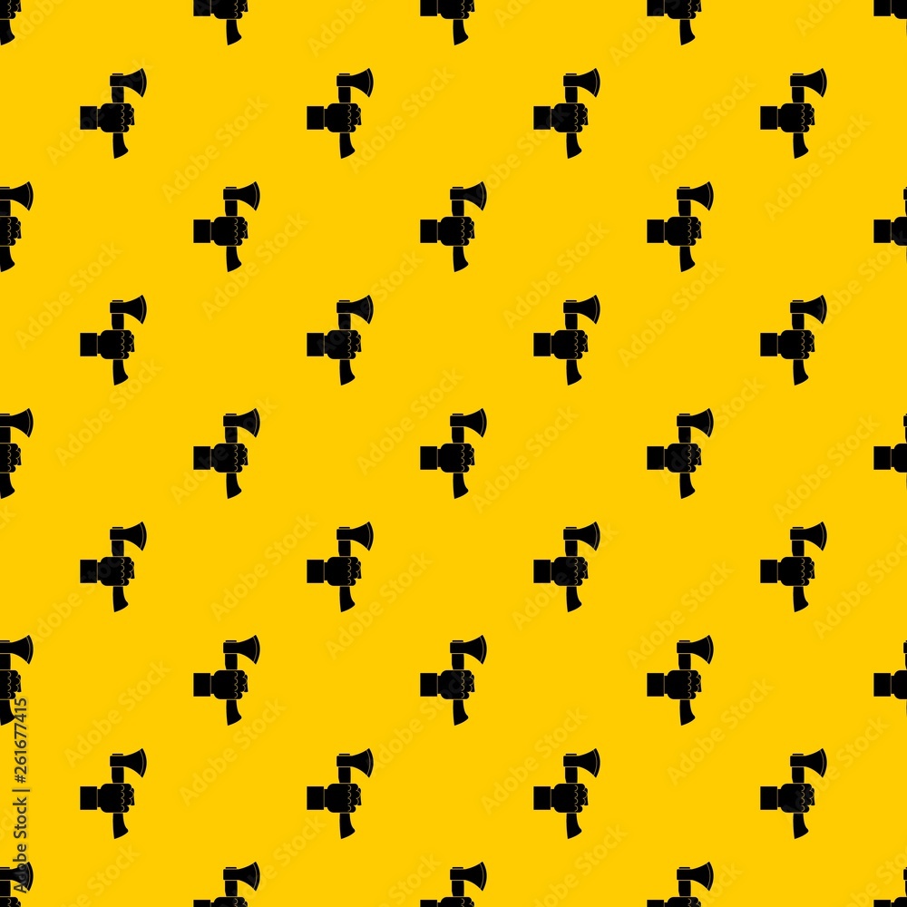 Poster hand holding axe with wooden handle pattern seamless vector repeat geometric yellow for any design