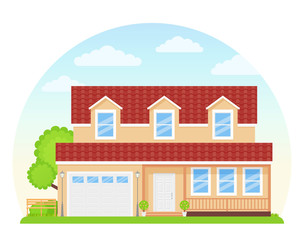 House exterior front view. Vector illustration. Flat design.