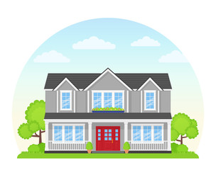 House exterior front view. Vector illustration. Flat design.