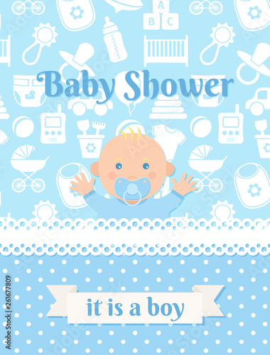 Baby Invitation Card Vector Baby Shower Boy Design Cute Blue Baby Invitation Card Vector Baby Shower Boy Design Cute Blue