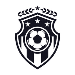 Football flat icon, soccer ball, shield with stars and laurel wreath. Sport games. Vector illustration, isolated on white background. For design logo, emblem, symbol, sign, badge, label, stamp.