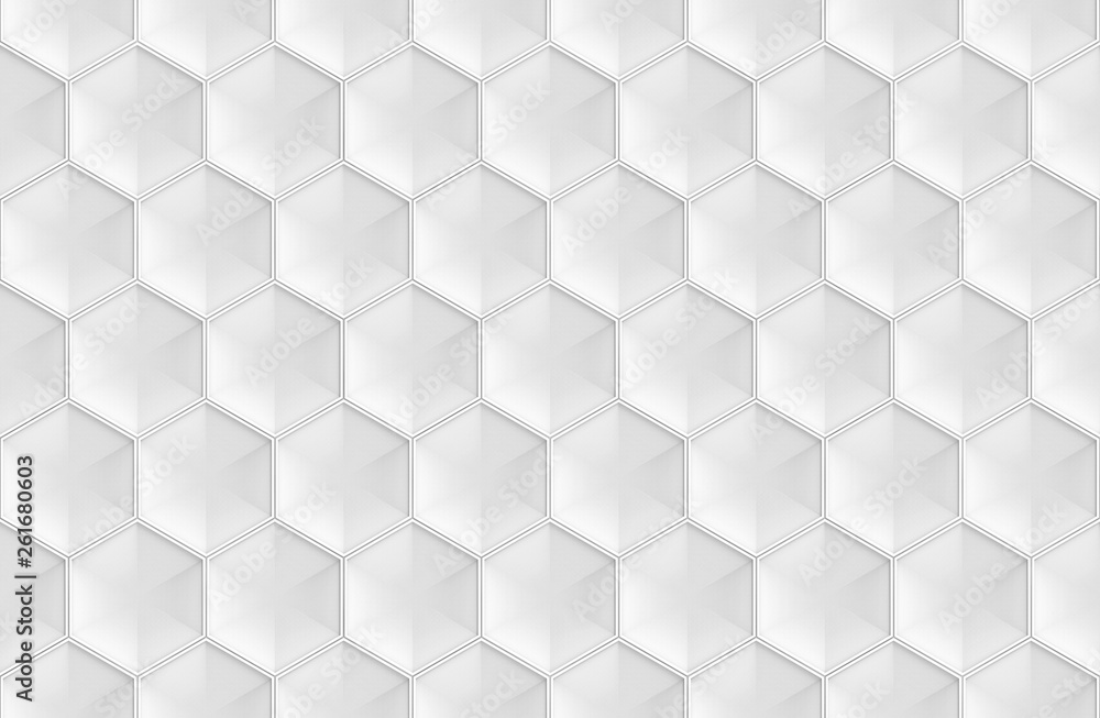 Poster 3d rendering. seamless modern gray hexagonal shape pattern tile design wall texture background.