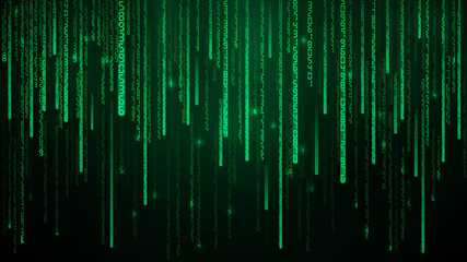 Green matrix numbers. Cyberspace with green falling digital lines. Abstract background Vector illustration