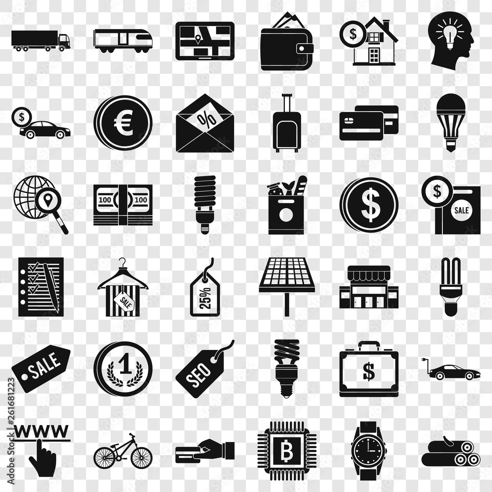 Poster save economy icons set. simple style of 36 save economy vector icons for web for any design