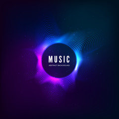 Radial sound wave curve with light particles. Colorful equalizer. Abstract colorful cover for music poster and banner. Vector illustration