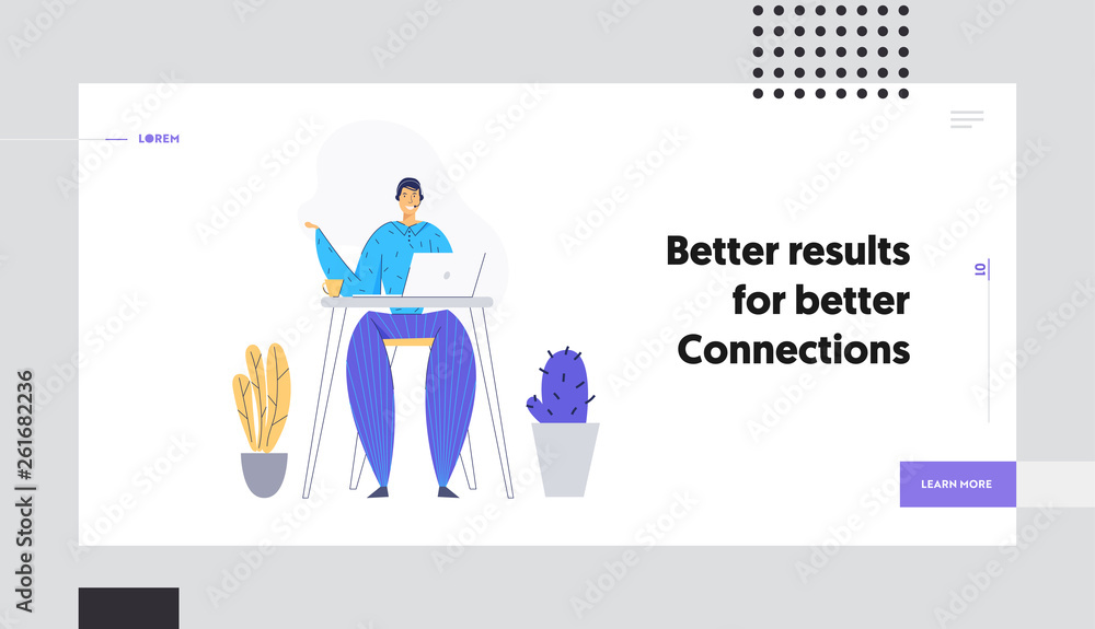 Poster online technical support 24/7 concept landing page with man character consulting client via headset.