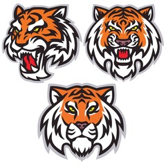 Tiger Head Logo Set Template Vector Mascot Design Icon  Collection