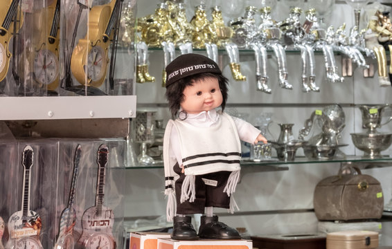 ultra-orthodox jewish boy doll for sale at an judaica store