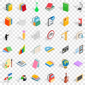 Education in school icons set. Isometric style of 36 education in school vector icons for web for any design