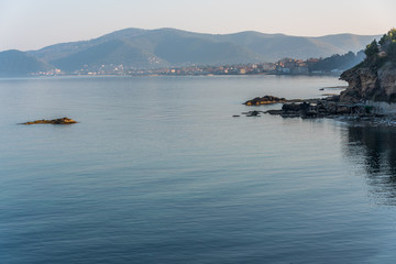 Mirror Still Mediterranean Sea on the Southern Italian Coast at Sunrise