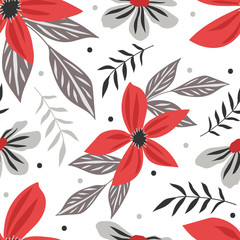 Floral seamless pattern for print, fabric, wallpaper. Modern hand drawn flowers background.