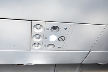 Close-up detail of the overhead console of aircraft