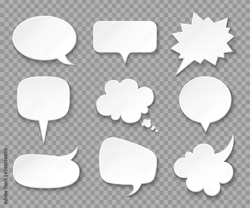 Poster paper speech bubbles. white blank thought balloons, shouting box. vintage speech and thinking expres