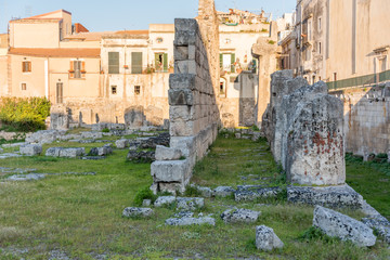 Ruins of the Ancient Greek Temple of Apollo in Syracuse, Sicily, Italy