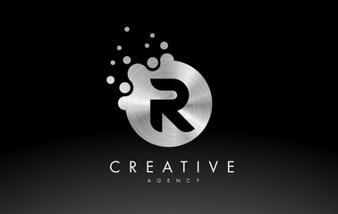 Obraz premium Silver Metal Letter R Logo. R Letter Design Vector