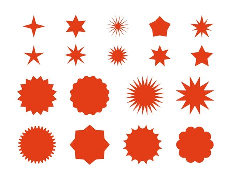 Star burst stickers. Red retro sale badge, flat price tags silhouettes, starburst labels graphic template. Vector star burst symbols flashes isolated badges