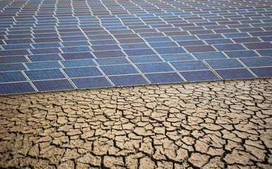 Solar panels in desert. Renewable Energy concept